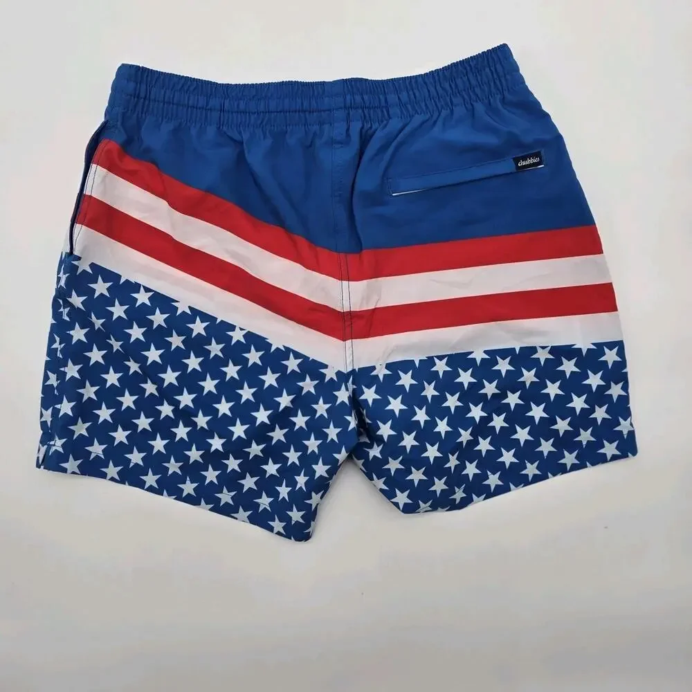 Chubbies Swim Trunks Men Small 5.5 Inch Blue Pump Flag 4th July Shorts Liner